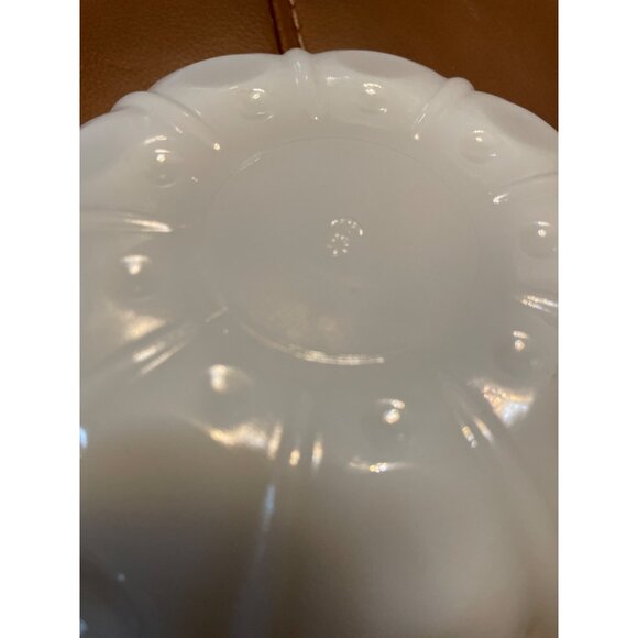 Vintage White Milk Glass Scalloped Bowl With Embossed Floral Design - Decorative - Picture 3 of 8